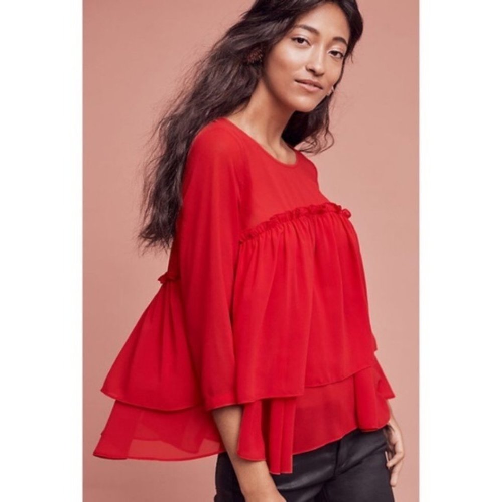 NWT Anthropologie red babydoll blouse